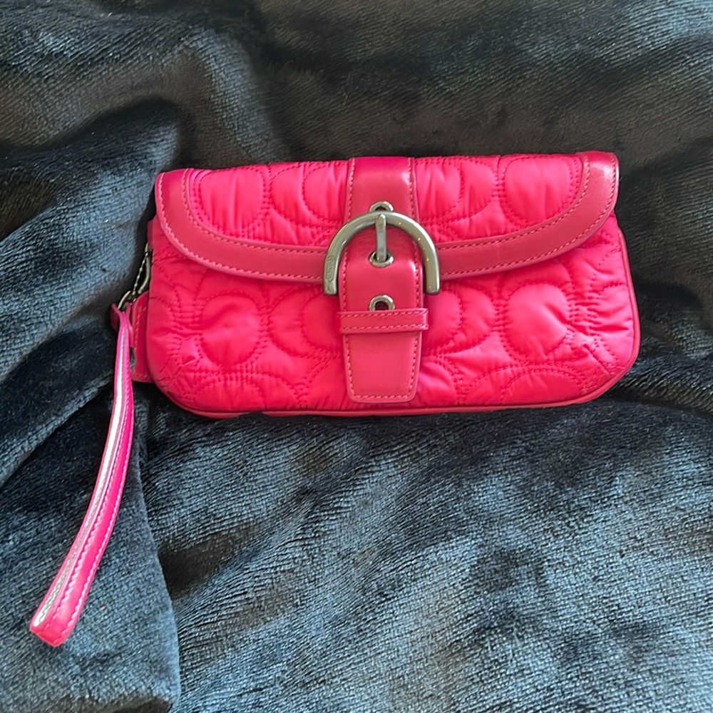 Coach Hot Pink Wristlet 
Fabric with Leather Trim